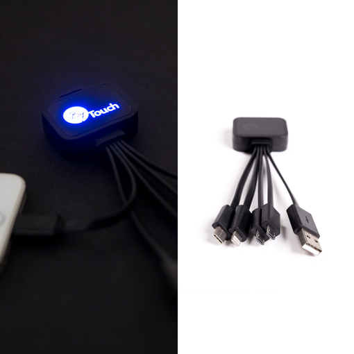 Câble de charge pour smartphone avec logo lumineux et 5 embouts USB