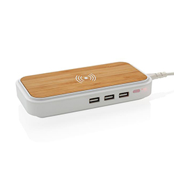 Chargeur à induction rectangulaire en bois naturel avec ports USB
