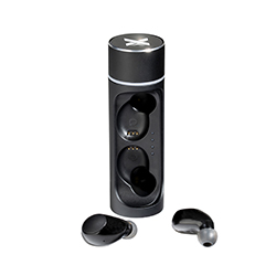 Boîtier cylindrique écouteurs Bluetooth noirs