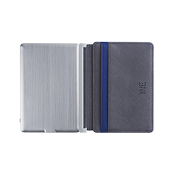 Porte-cartes anti RFID avec powerbank en simili cuir gris et bleu
